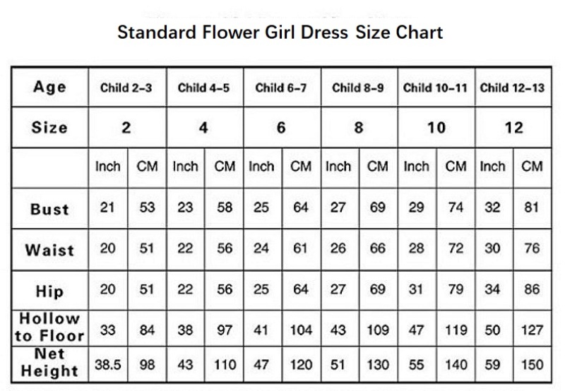 standard flower girl size chart